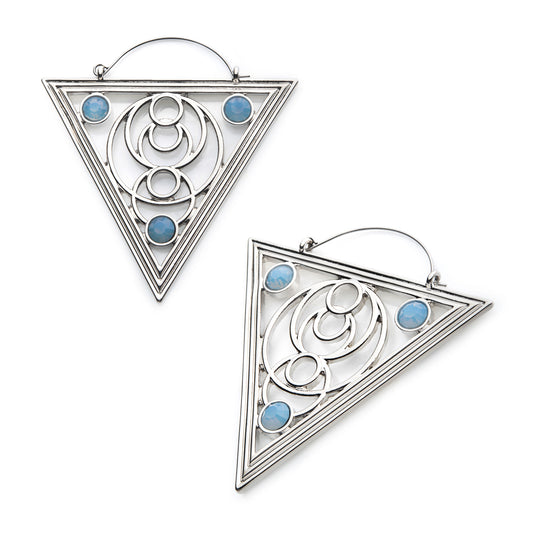 Steel with Triangular Shape & 3pcs Opalite Stones Plug Hoops