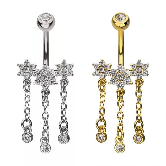 Triple Flower Cluster With Chains Navel