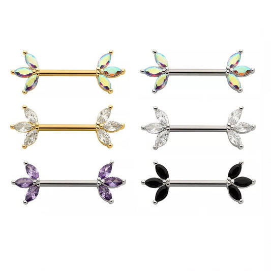14g Triple Marquise Gem Nipple Barbell