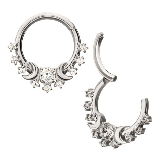 Triple Moon Phase Multi Cluster Titanium Hinged Hoop