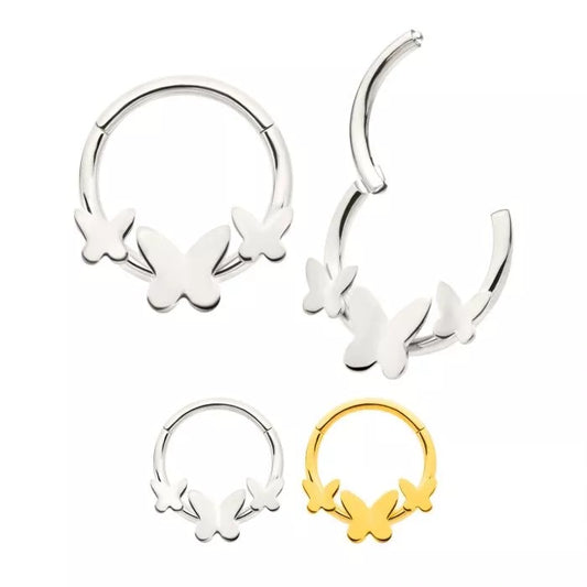 16g Triple Plain Butterfly Hinged Hoop