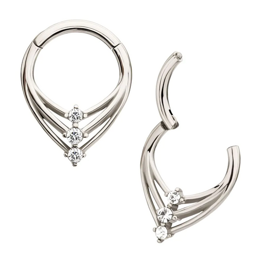 Triple Teardrop With Prong CZ Hinged Hoop