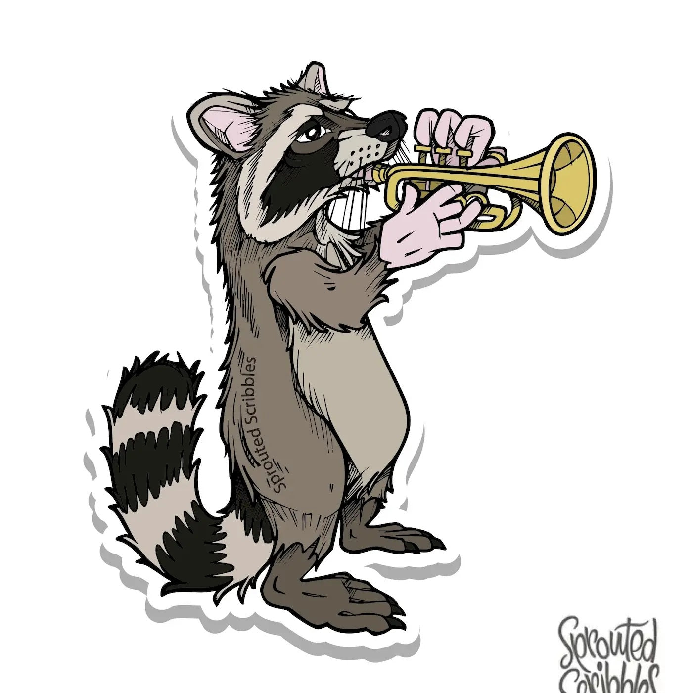 Trumpet Raccoon Vinyl Sticker