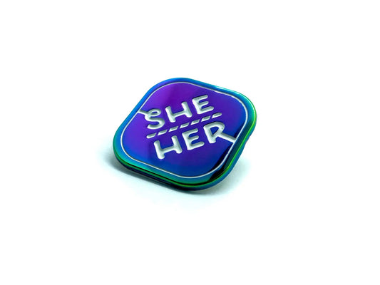 She/Her Rainbow Metal Pronoun Pin