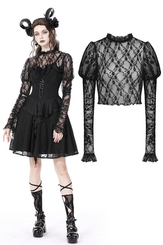 Black Sexy Lace Long Sleeve Top