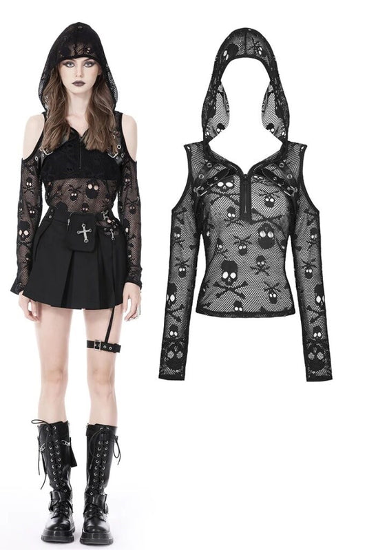 Skull Cold Shoulder Hoodie