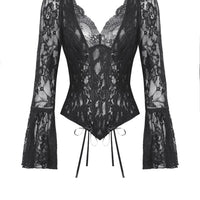 Gothic Dark Lace Sexy Deep V Neck Top
