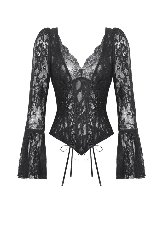 Gothic Dark Lace Sexy Deep V Neck Top