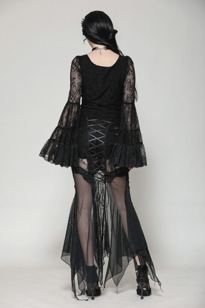 Gothic Romance Lace Bell Sleeve Layered Cuff Top