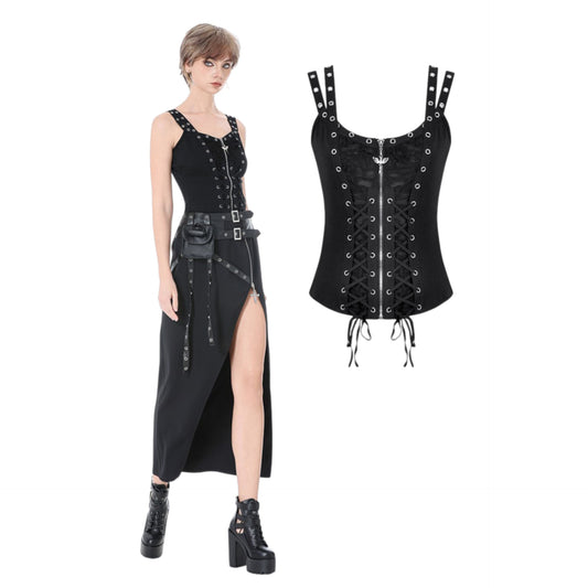 Punk Metal Distressed Knit Lace-Up Vest