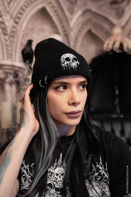 Distressed Pierced Beanie Skull Drip