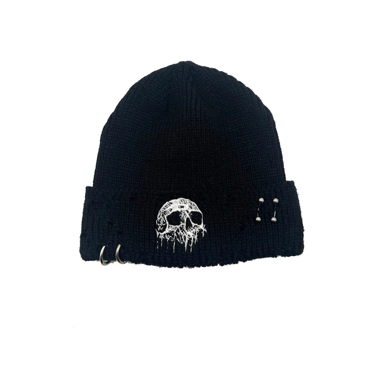 Distressed Pierced Beanie Skull Drip