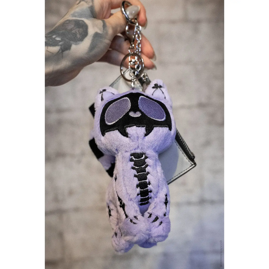 Purple Skelekitty Plush Keychain