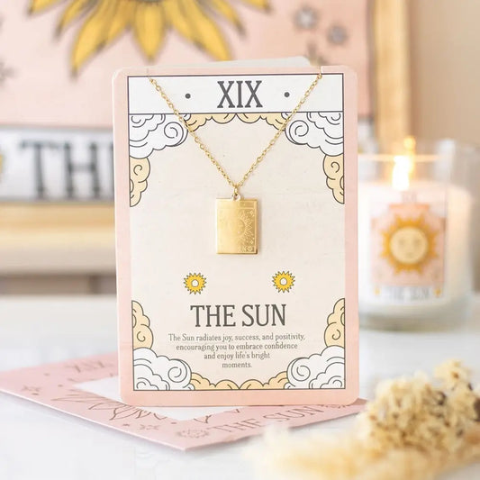 The Sun Vintage Tarot Card Necklace On Greeting Card