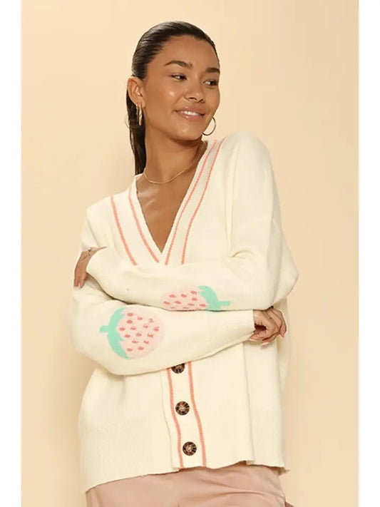 Varsity Strawberry Knit Cardigan