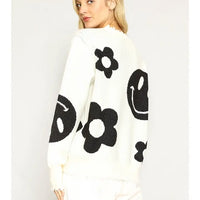 Smiley And Flower Knit Sweater