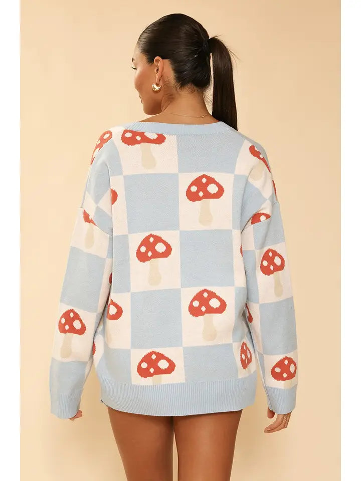 Checkered Mushroom Knit Cardigan