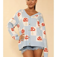 Checkered Mushroom Knit Cardigan