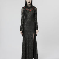 Night Withered Lace Mock Neck Maxi Dress