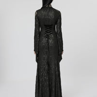 Night Withered Lace Mock Neck Maxi Dress