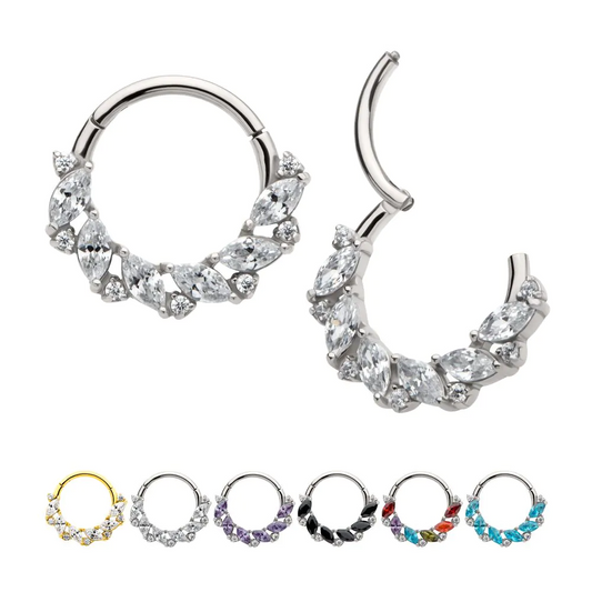 Wreath Marquise And Round CZ Hinged Hoop