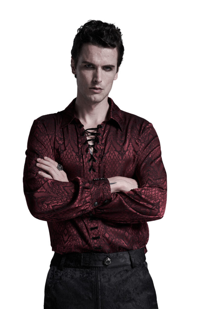 Gothic Jacquard Burgundy Shirt Plus