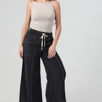 Wide Leg Drawstring Waistband Corduroy Pants