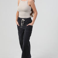 Wide Leg Drawstring Waistband Corduroy Pants