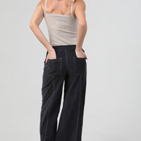 Wide Leg Drawstring Waistband Corduroy Pants