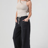 Wide Leg Drawstring Waistband Corduroy Pants