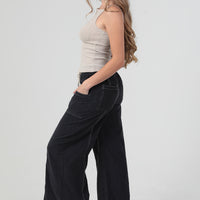 Wide Leg Drawstring Waistband Corduroy Pants