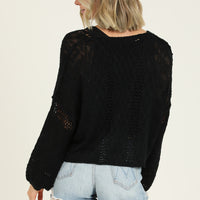 Black V Neck Long Sleeve Pullover