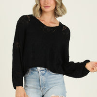 Black V Neck Long Sleeve Pullover