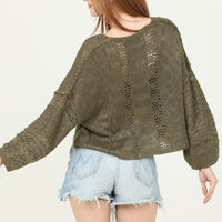 Olive V Neck Long Sleeve Pullover