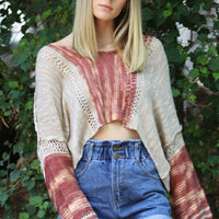 Tan Rust Peach V Neck Long Sleeve Pullover
