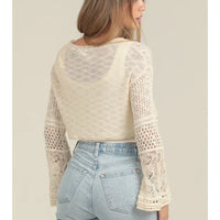 Flare Sleeve Tie Front Crop Cardigan Sweater
