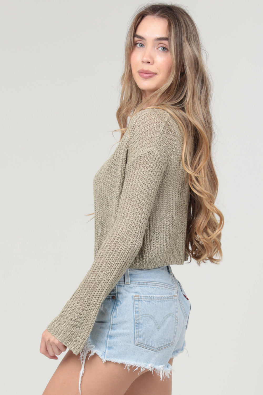 Sage Cropped Open Front Cardigan
