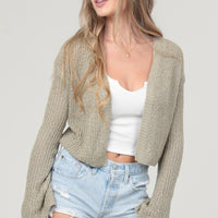 Sage Cropped Open Front Cardigan