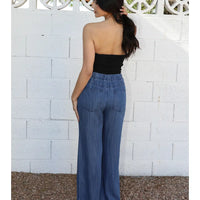 Tencel Wide Leg Elastic Waist Pants with Pockets