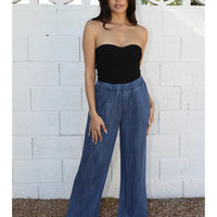 Tencel Wide Leg Elastic Waist Pants with Pockets