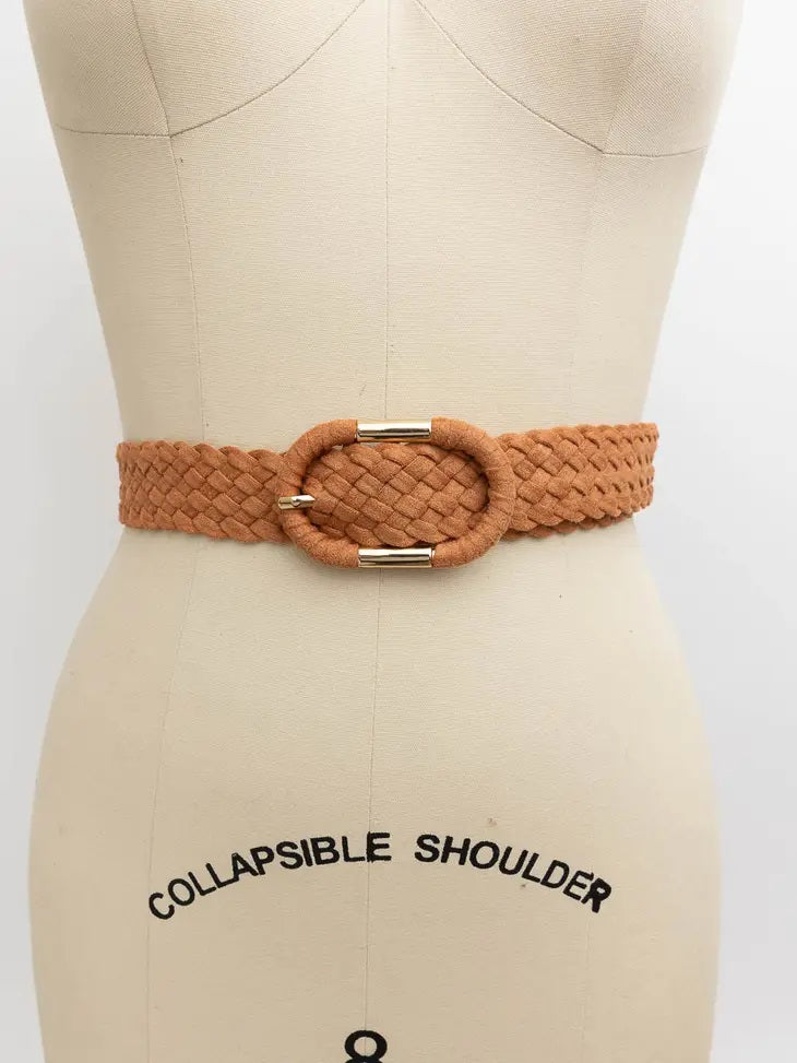 Camel Braided Suede Oval Buckle Belt