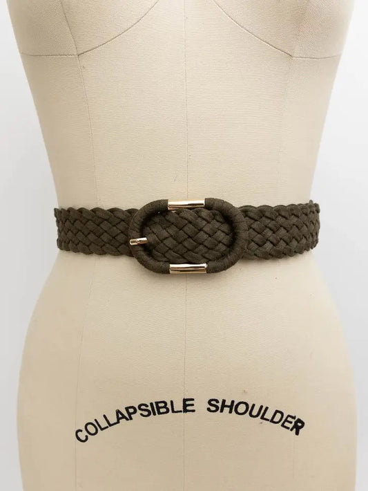 Olive Braided Swede Oval Buckle Belt