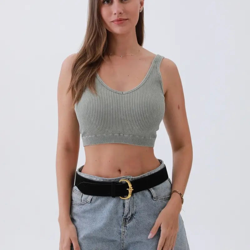 Black Modern Suede Belt – Gold Circle Buckle