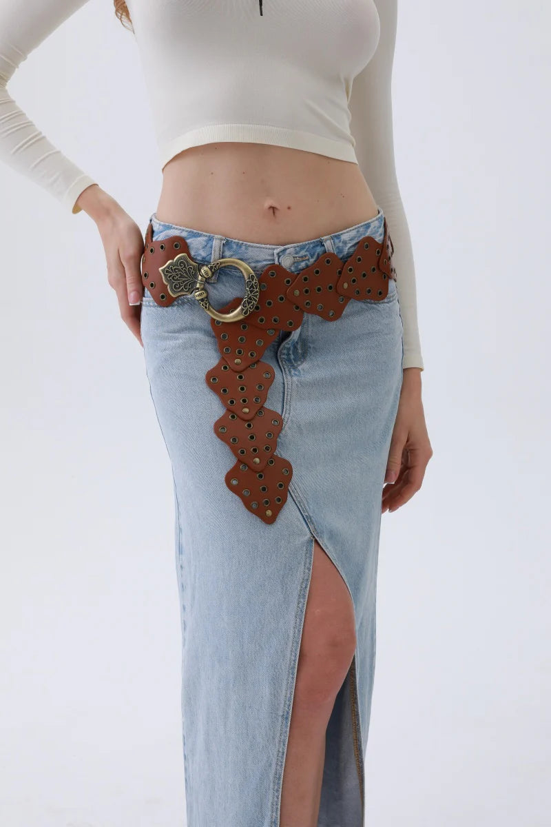 Camel Versatile Vintage Studded Leaf Belt