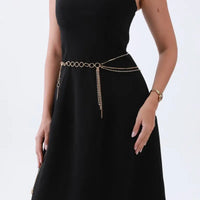 Gold Triple-Layer Belt Design With Rhinestones-Chain & Tassel