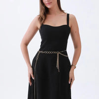 Gold Triple-Layer Belt Design With Rhinestones-Chain & Tassel