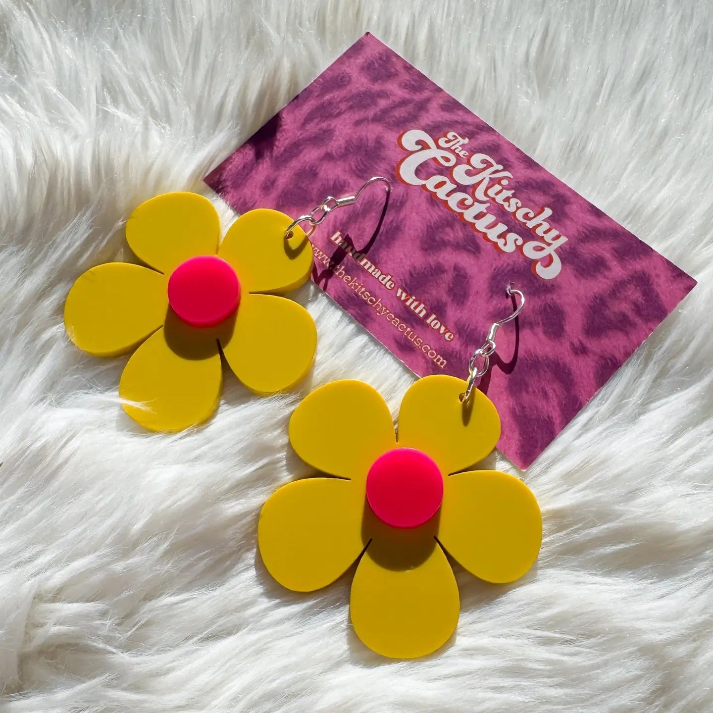 Yellow Acrylic Flower Earrings