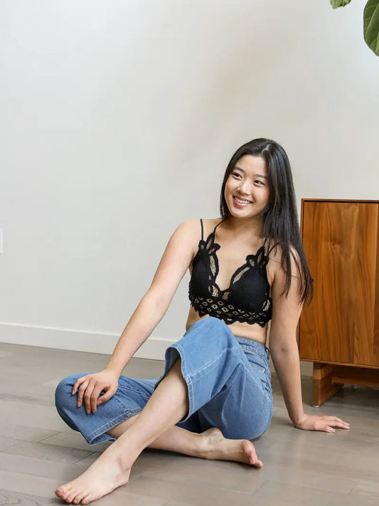 Black Padded Lace Longline Bralette