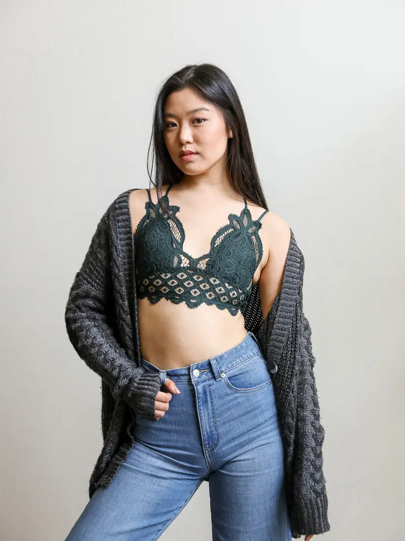 Emerald Padded Lace Longline Bralette