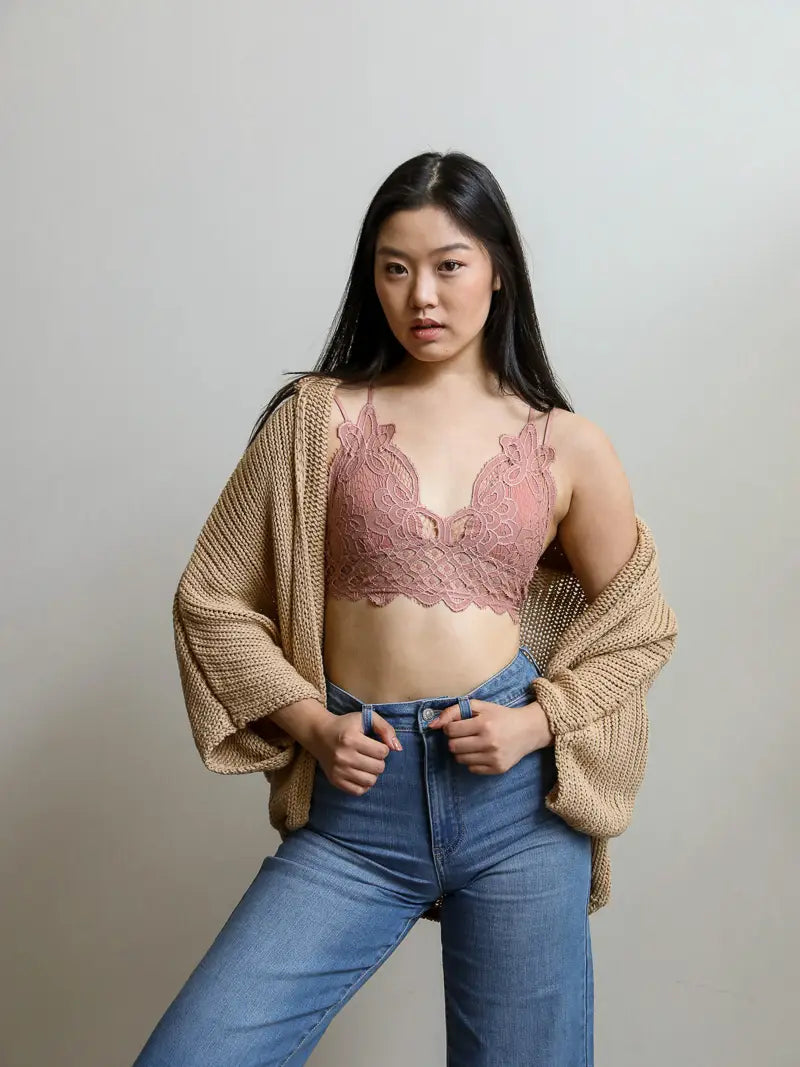 Padded Crochet Lace Longline Bralette